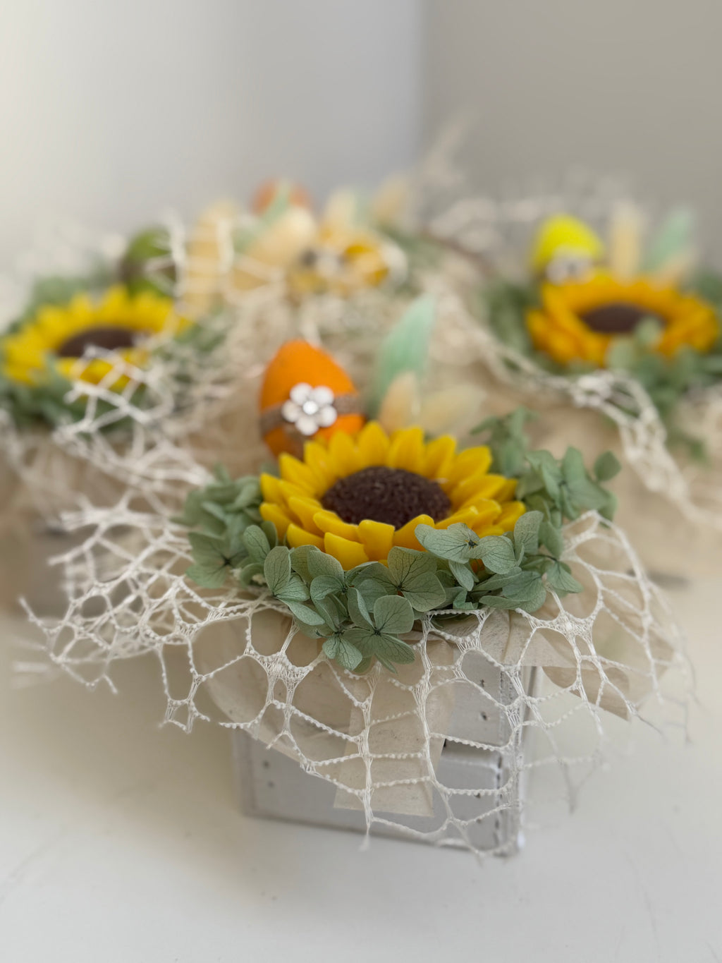 Mini bouquet girasole in cassetta