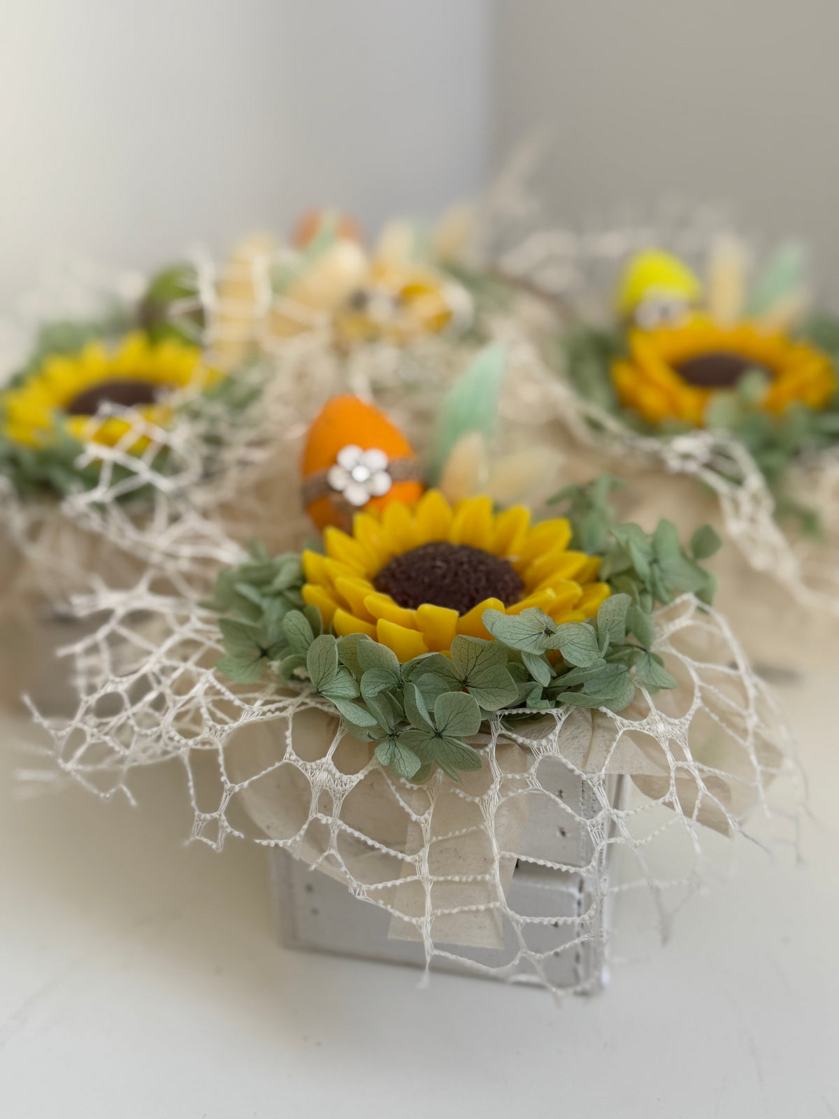 Mini bouquet girasole in cassetta